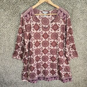 Catherines Top Womens Plus 1X 18/20W Purple Floral Print V Neck Blouse Stretch